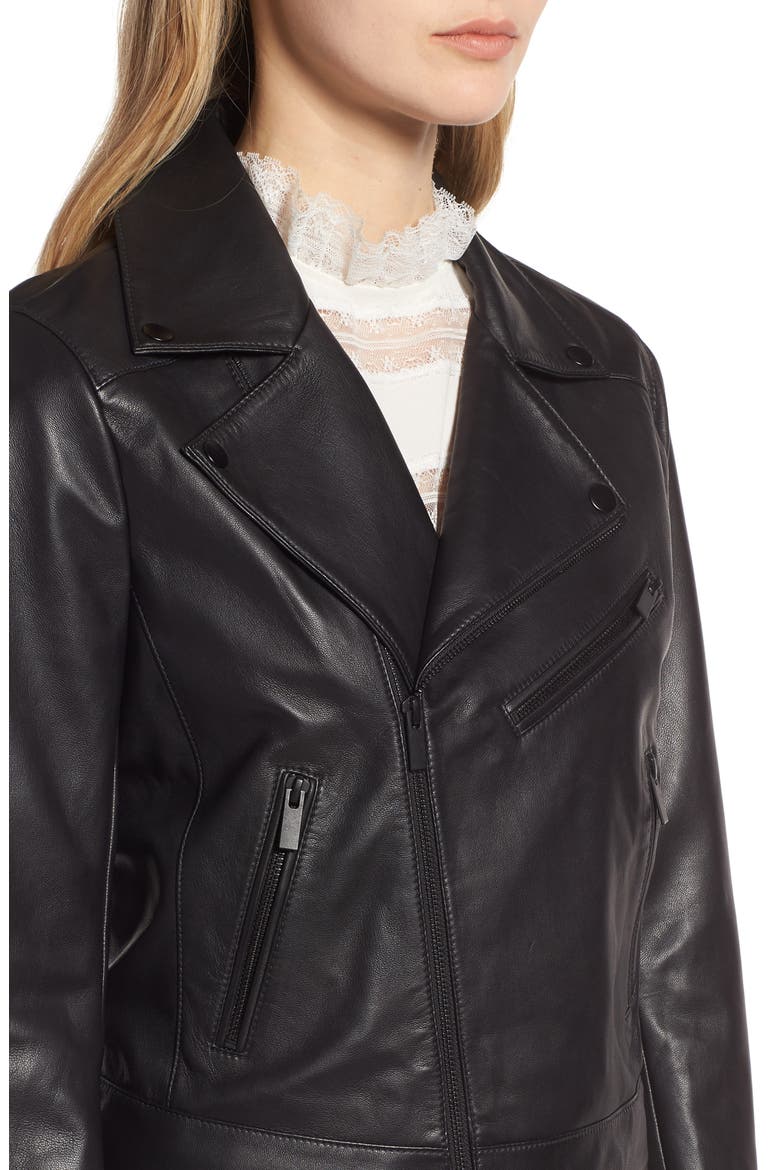 Leather Moto Jacket, Alternate, color, BLACK