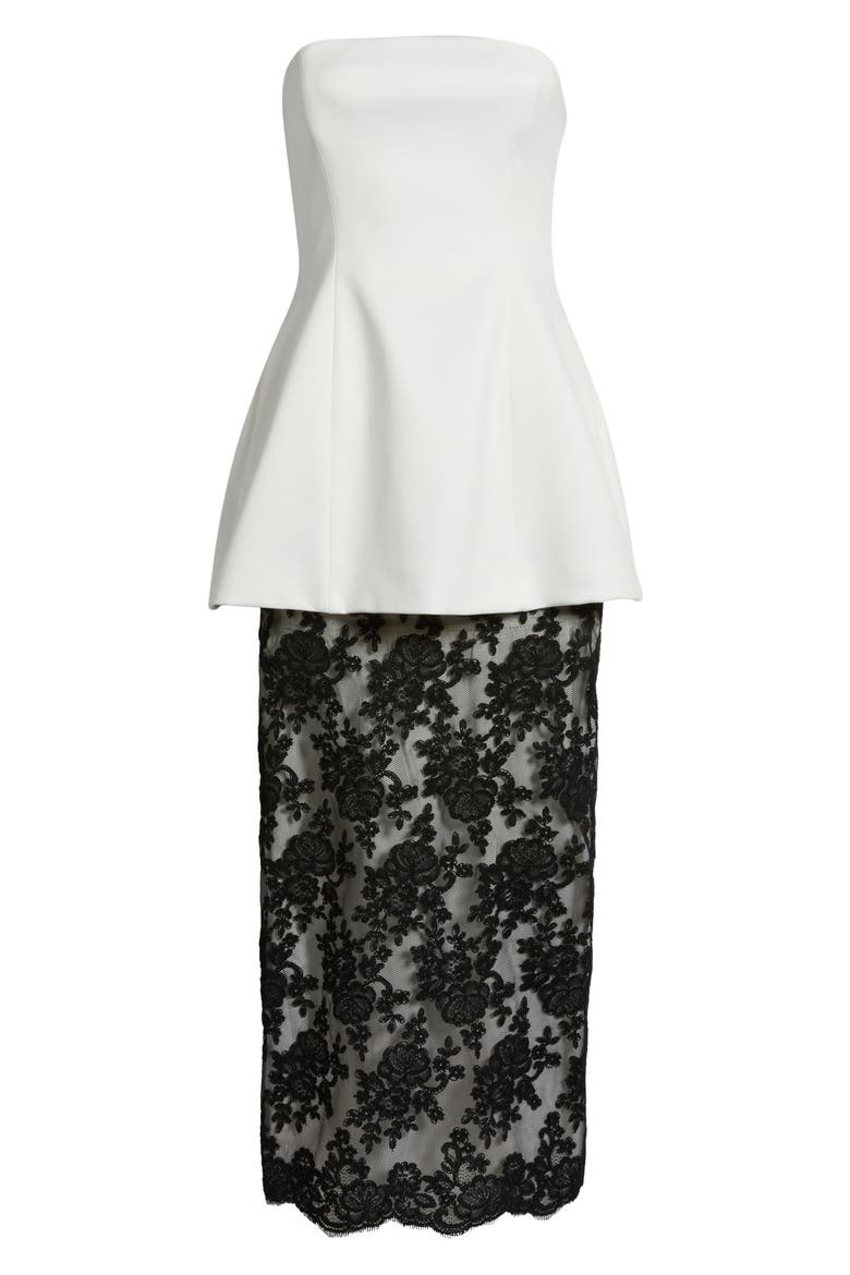 Amaya Strapless Mixed Media Cocktail Dress, Alternate, color, IVORY / BLACK