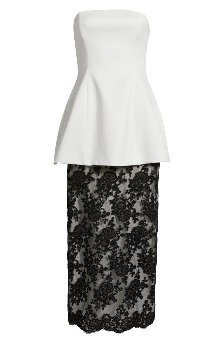 Delfi Collective Amaya Strapless Mixed Media Cocktail Dress, Alternate, color, Ivory / Black