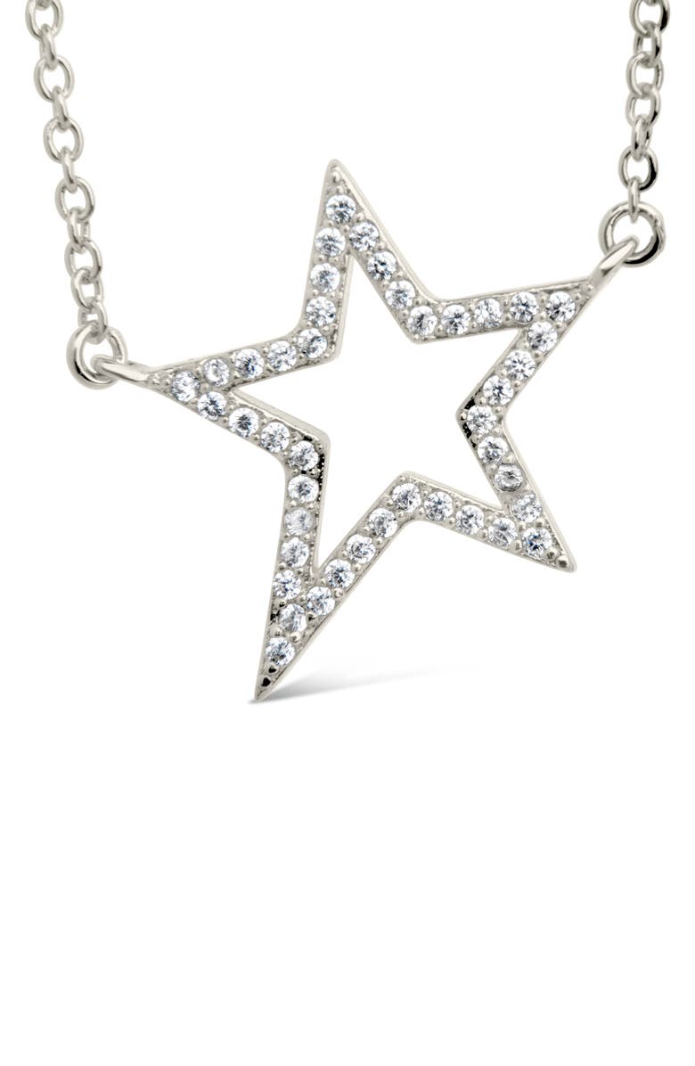 Sterling Forever Stationed Cubic Zirconia Star Pendant Necklace, Alternate, color, Silver