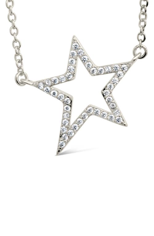 Sterling Forever Stationed Cubic Zirconia Star Pendant Necklace In Metallic