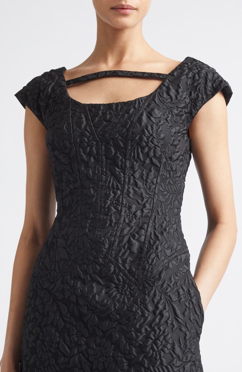 Emilia Wickstead Pesca Embossed Cloqué Cocktail Dress, Alternate, color, Black