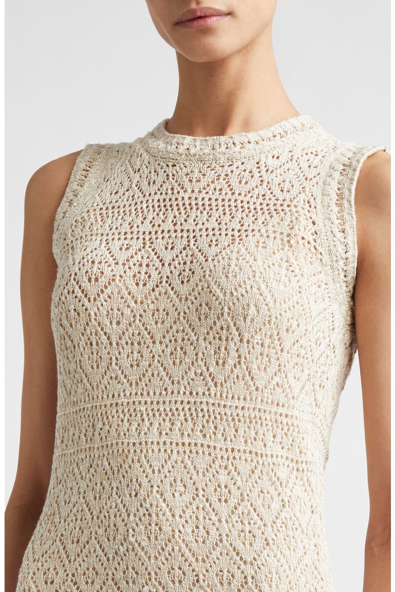 Metallic Linen, Cotton & Silk Blend Pointelle Maxi Sweater Dress, Alternate, color, IVORY