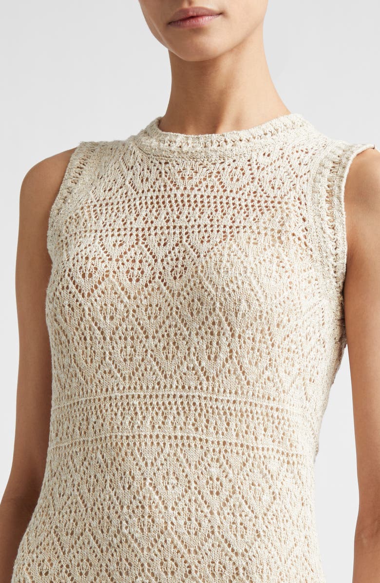 Eleventy Metallic Linen, Cotton & Silk Blend Pointelle Maxi Sweater Dress, Alternate, color, Ivory