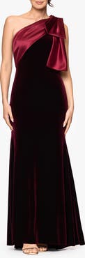 Betsy & Adam Bow One-Shoulder Mikado Gown