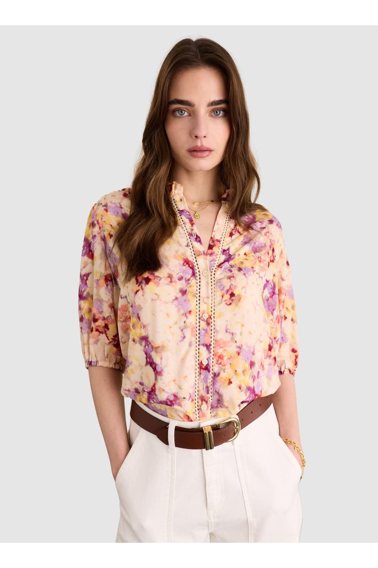 Celia 3/4 Sleeve Printed Blouse, Main, color, Violet Watercolour Floral
