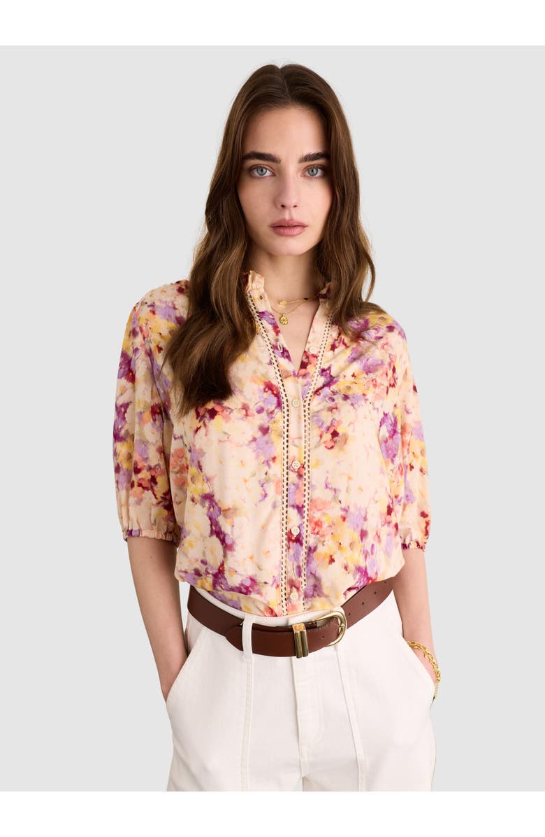 81043072 Celia 3/4 Sleeve Printed Blouse, Main, color, Violet Watercolour Floral