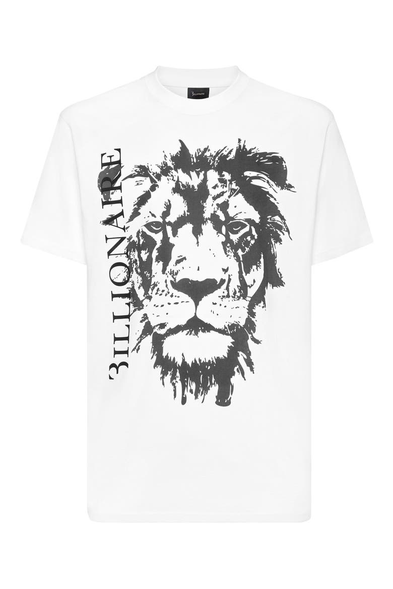 T-Shirt Round Neck Lion Men, Main, color, white