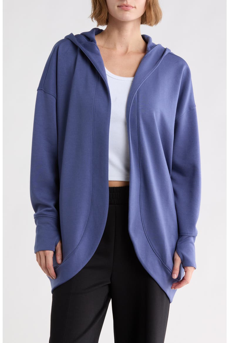 Side Pocket Open Front Fleece Hoodie, Main, color, BLUE INDIGO