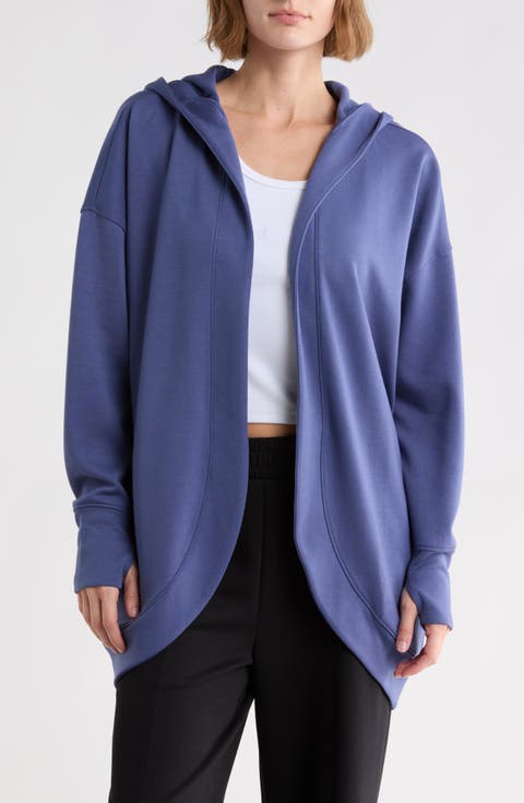 Side Pocket Open Front Fleece Hoodie