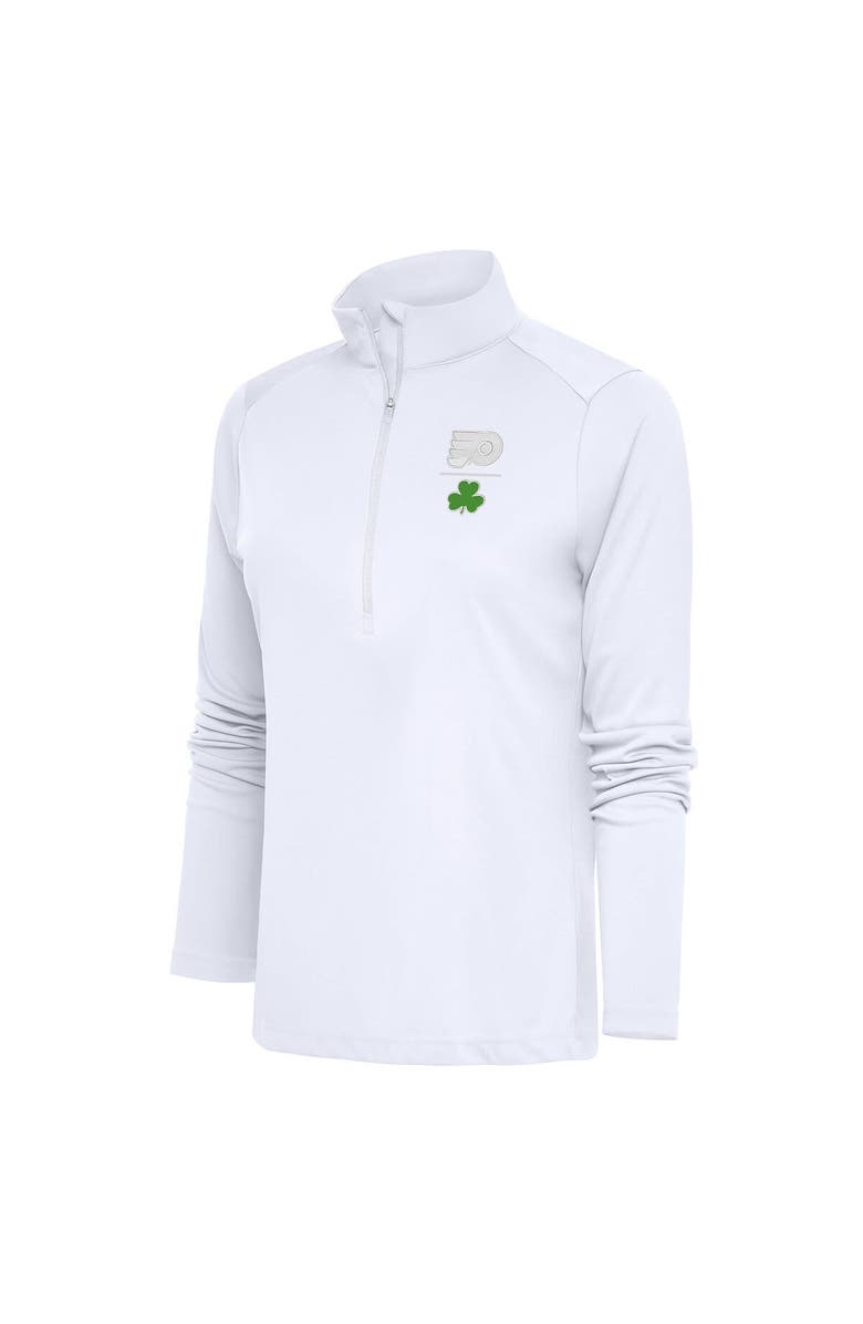 ANTIGUA Women's Antigua  White Philadelphia Flyers Shamrock Tribute Half-Zip Pullover Top, Main, color, White