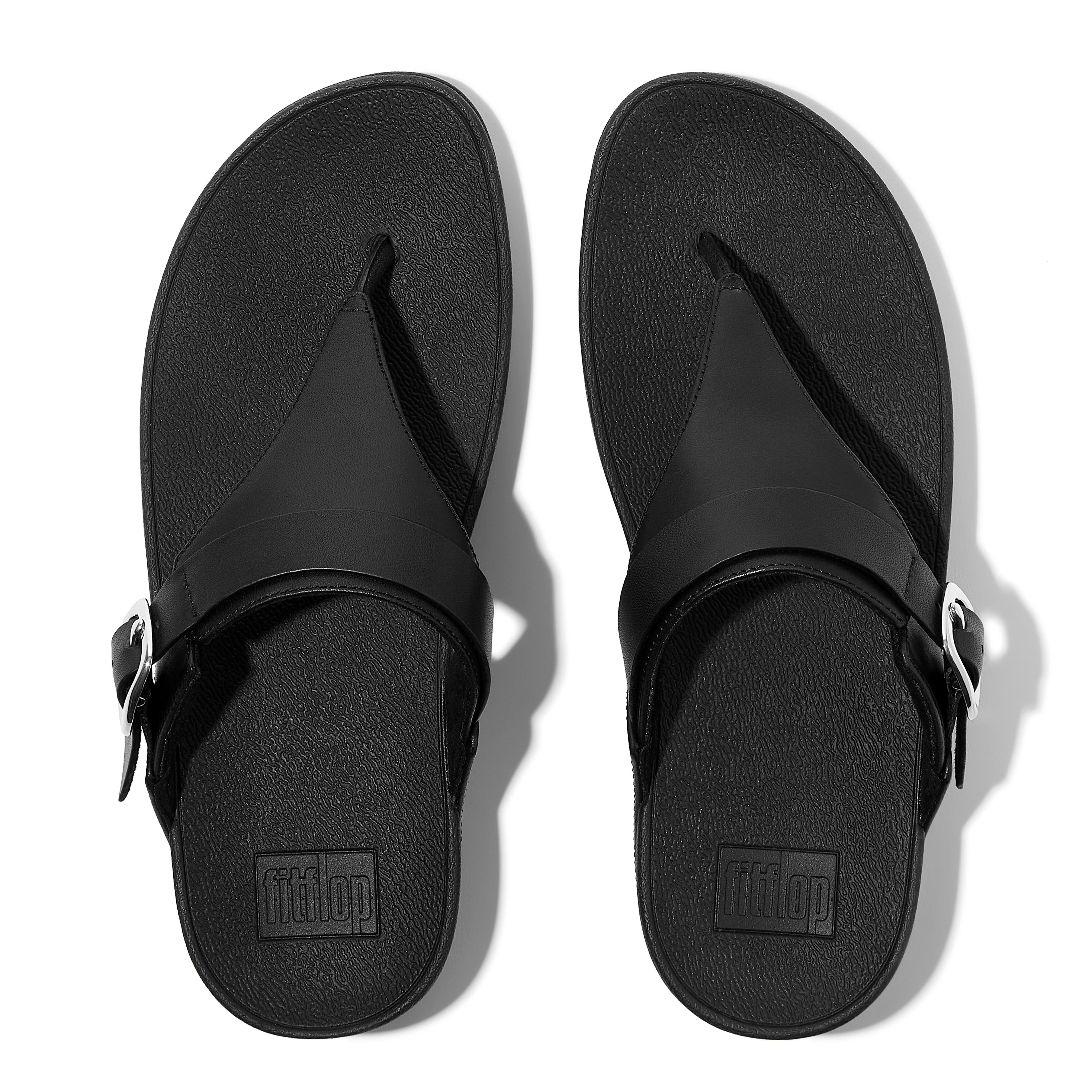 FitFlop Lulu Adjustable leather toe-post sandals, Alternate, color, All Black