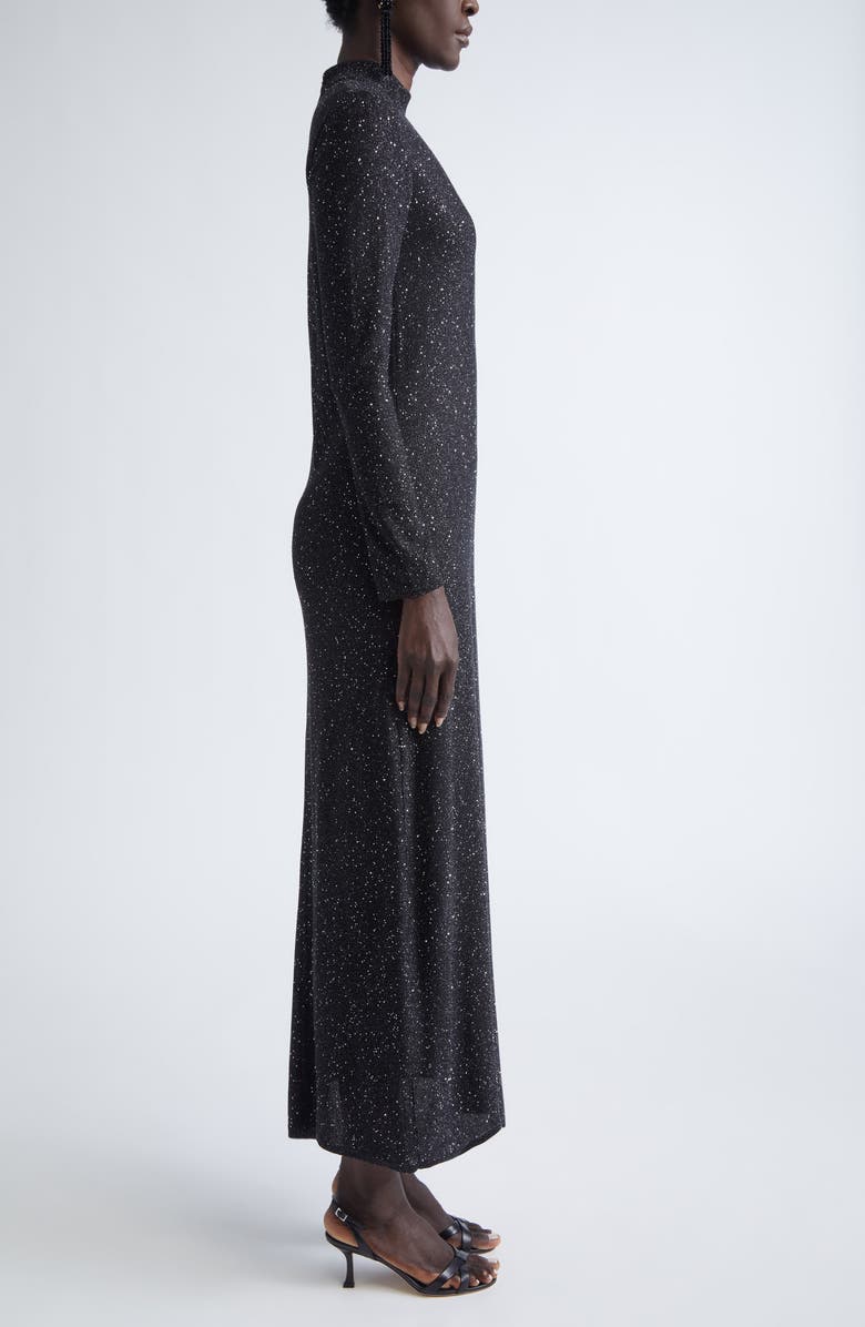 Oscar de la Renta Sequin Long Sleeve Metallic Knit Cocktail Dress, Alternate, color, Black