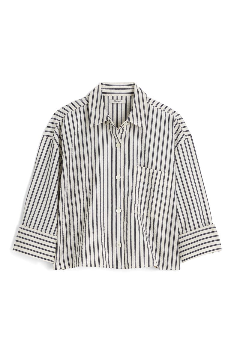 Straight-Hem Shirt in Seersucker, Alternate, color, GREY VARIEGATED STRIPE