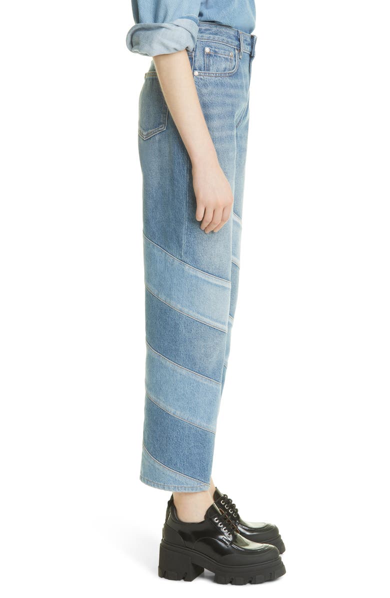 Ganni Misy Patchwork Crop Nonstretch Organic Cotton Jeans, Alternate, color,