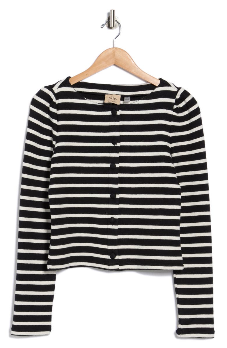 ELIE ELIE TAHARI Stripe Boat Neck Cardigan, Alternate, color, Black/ Ivory