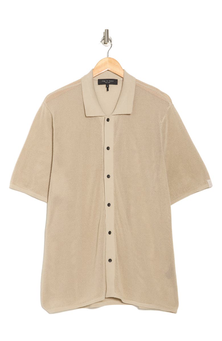 rag & bone Payton Cotton Mesh Short Sleeve Button-Up Shirt, Alternate, color, Fossil