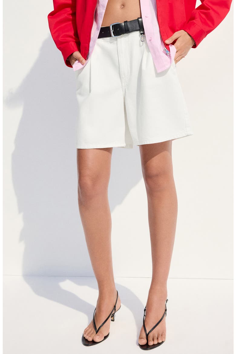 Mid Rise Denim Bermuda Shorts, Main, color, OFF WHITE