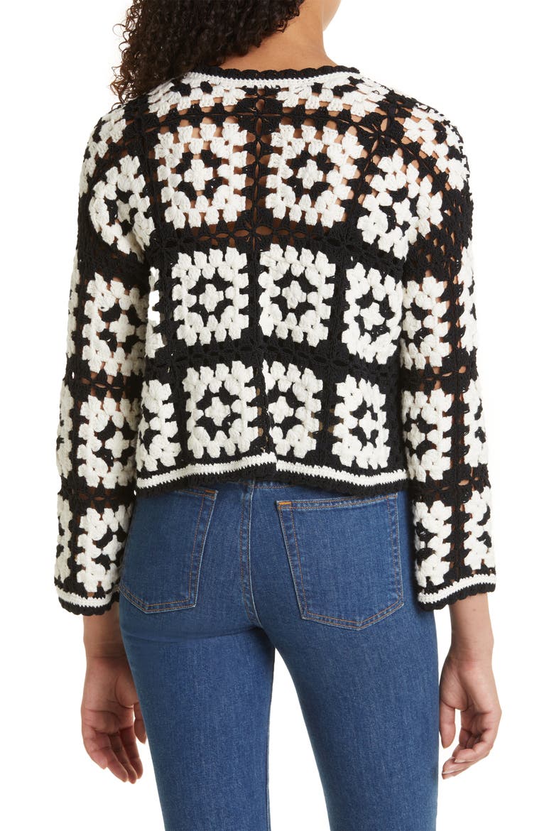 Anderson Crochet Crop Cardigan, Alternate, color, BLACK/ SOFT WHITE