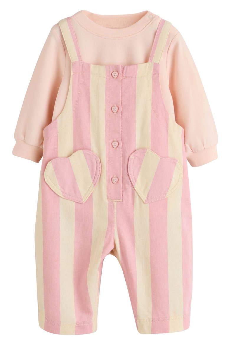 Kids' Stripe Overalls & Bodysuit Set, Main, color, PINK