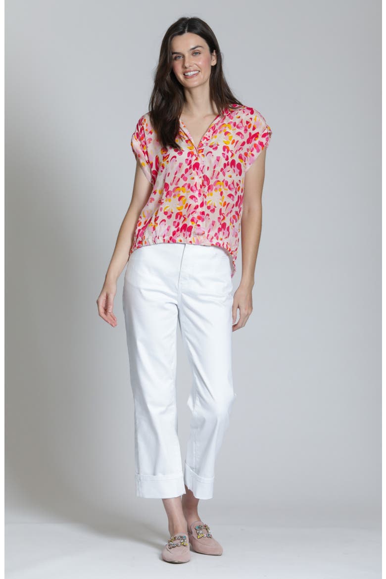 Print Wrap Front Cotton High-Low Top, Alternate, color, PINK MULTI