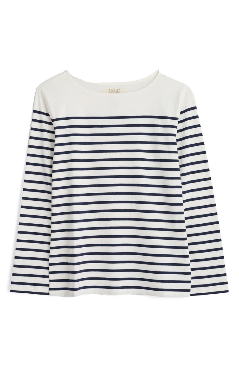Seasalt Cornwall Sailor Stripe Long Sleeve Organic Cotton T-Shirt, Alternate, color, Falmouth Breton Chalk Maritime