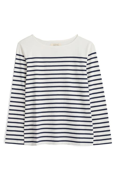 Shop Seasalt Cornwall Sailor Stripe Long Sleeve Organic Cotton T-shirt In Falmouth Breton Chalk Maritime