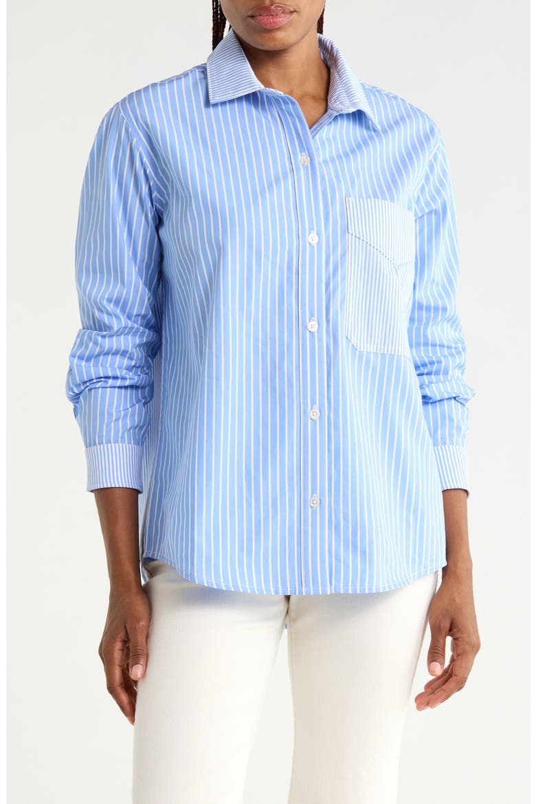 Stripe Oversize Button-Up Shirt, Main, color, BLUE STRIPE