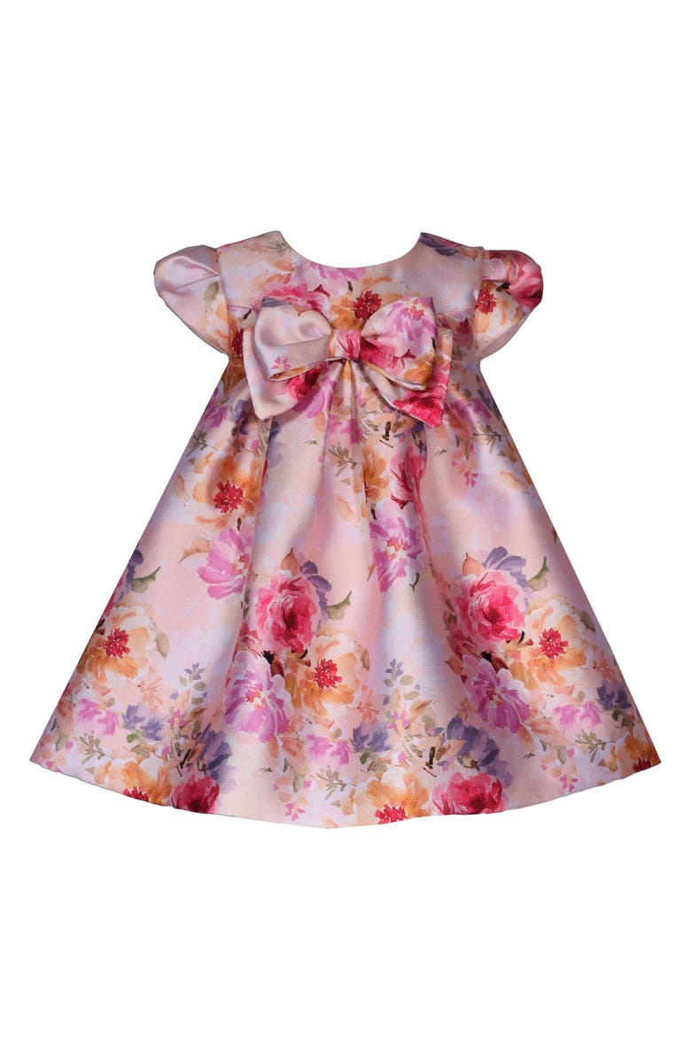 Iris & Ivy Floral Bow Front Party Dress, Main, color, 