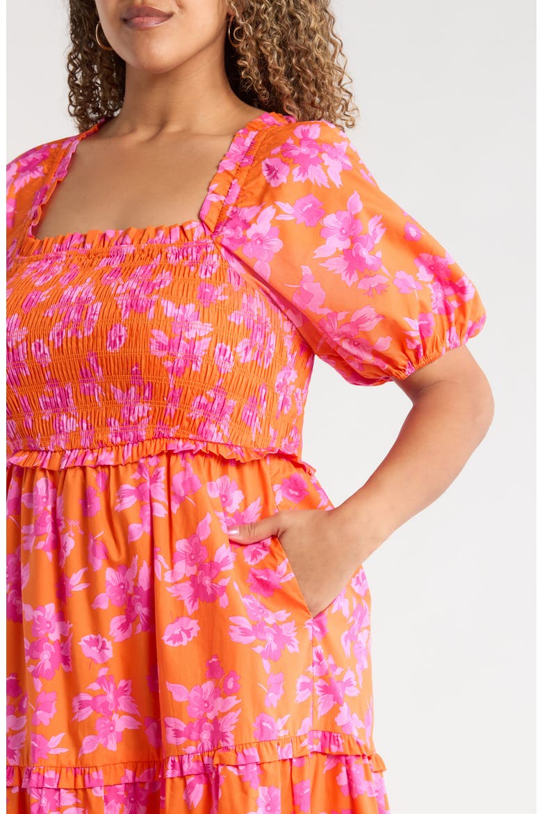 Cala Floral Alycia Smocked Cotton Maxi Sundress, Alternate, color, ORANGE-PINK-MULTI