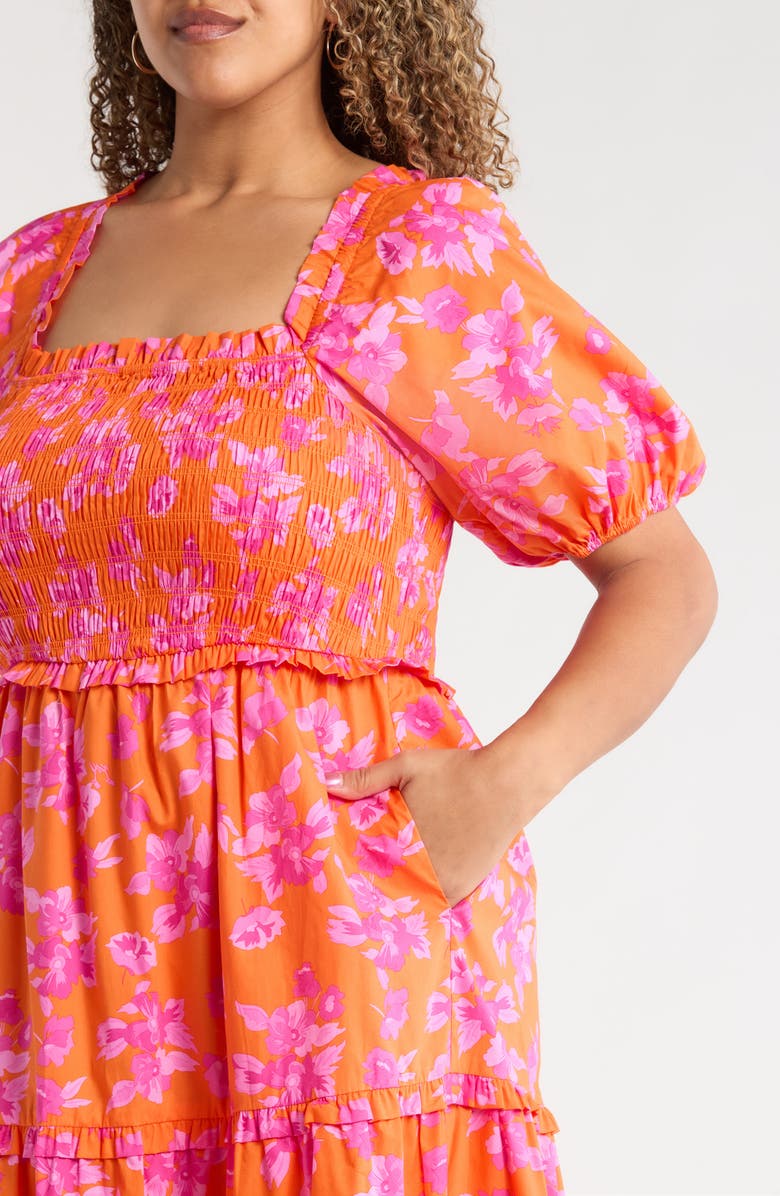 SUGARLIPS Cala Floral Alycia Smocked Cotton Maxi Sundress, Alternate, color, Orange-Pink-Multi