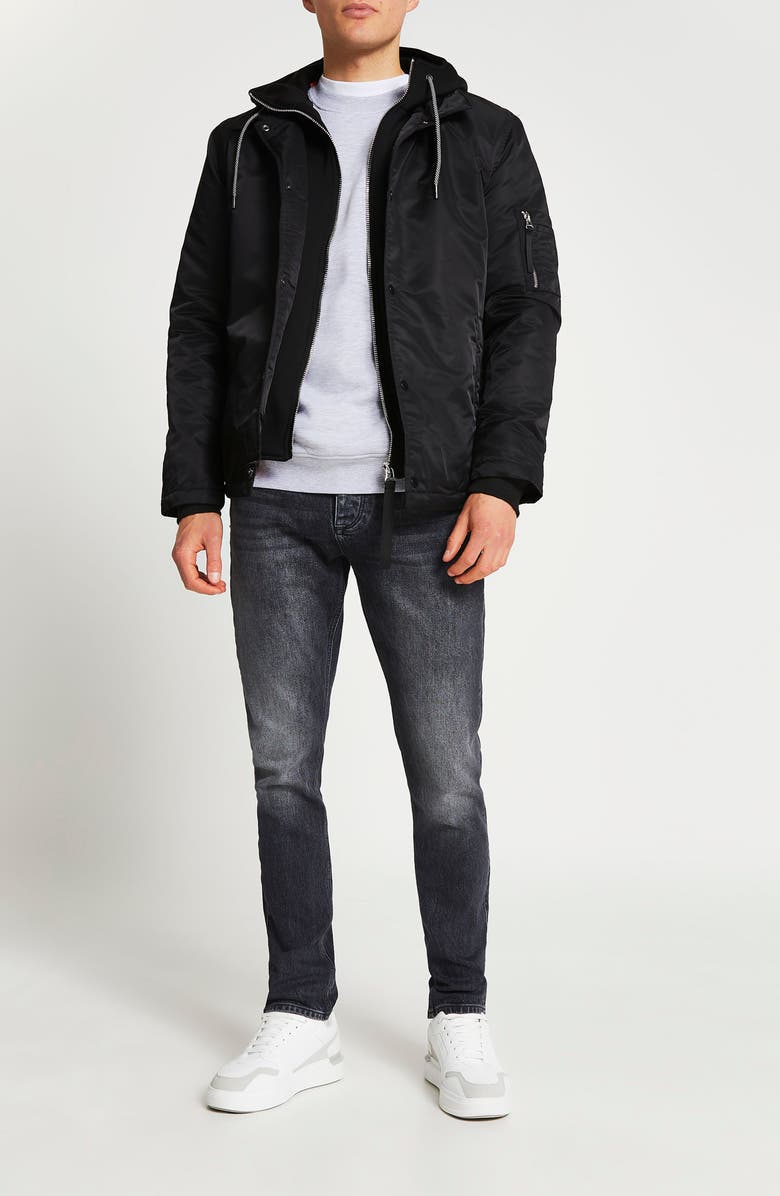 River Island Mixed Media Hooded Coach's Jacket, Alternate, color, 