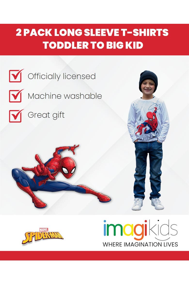 Spider-Man 2-Piece Long Sleeve T-Shirt Set, Alternate, color, Heather Grey White