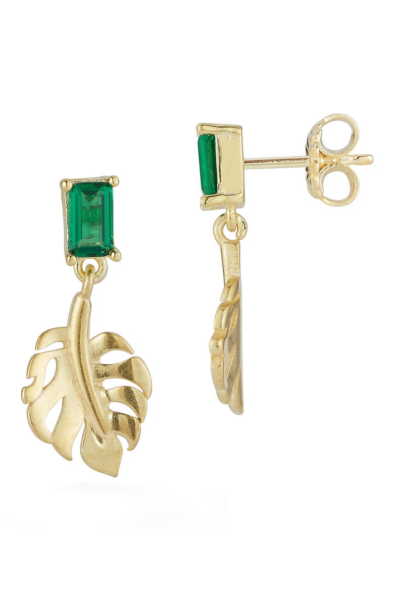 Cubic Zirconia Leaf Drop Earrings, Main, color, GOLD