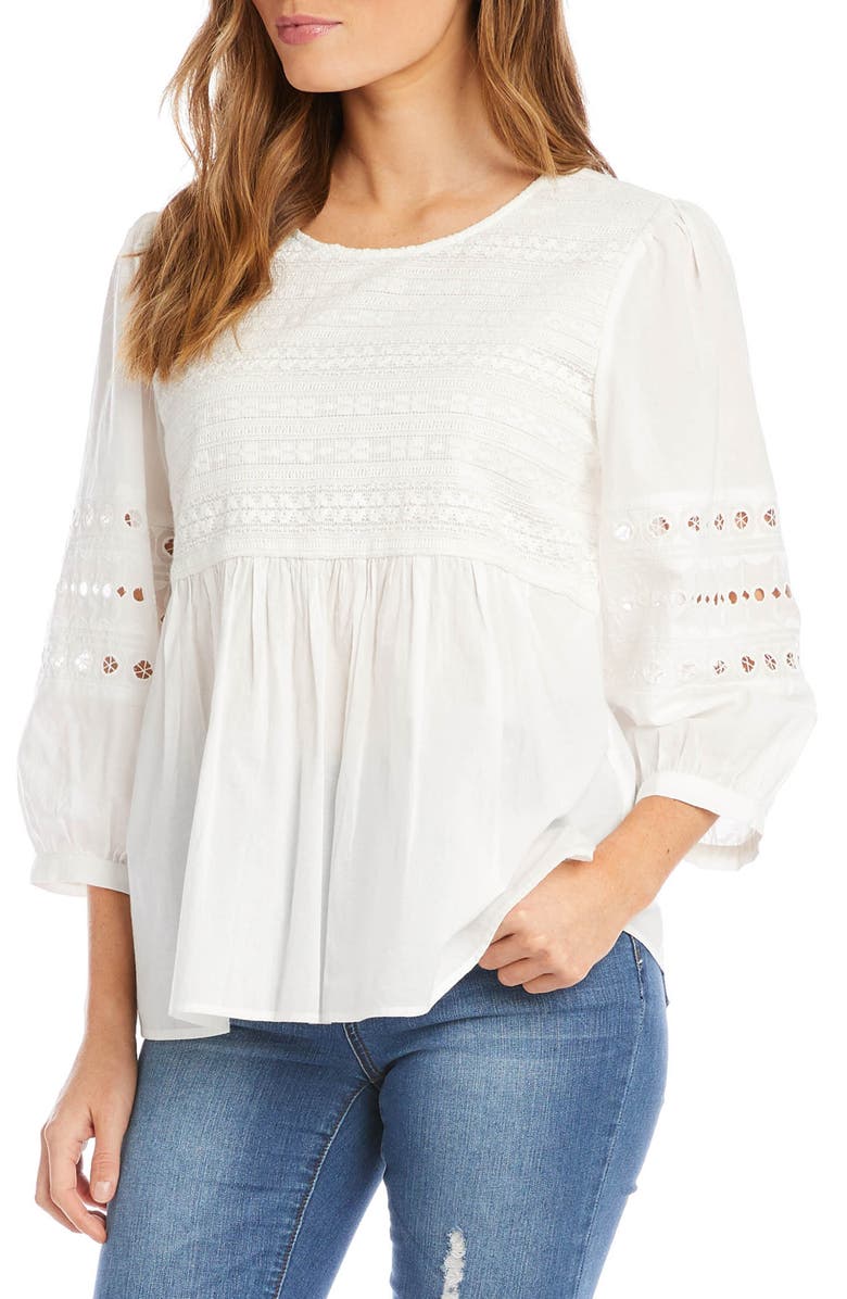 Karen Kane Eyelet Trim Cotton Popover Blouse, Alternate, color,