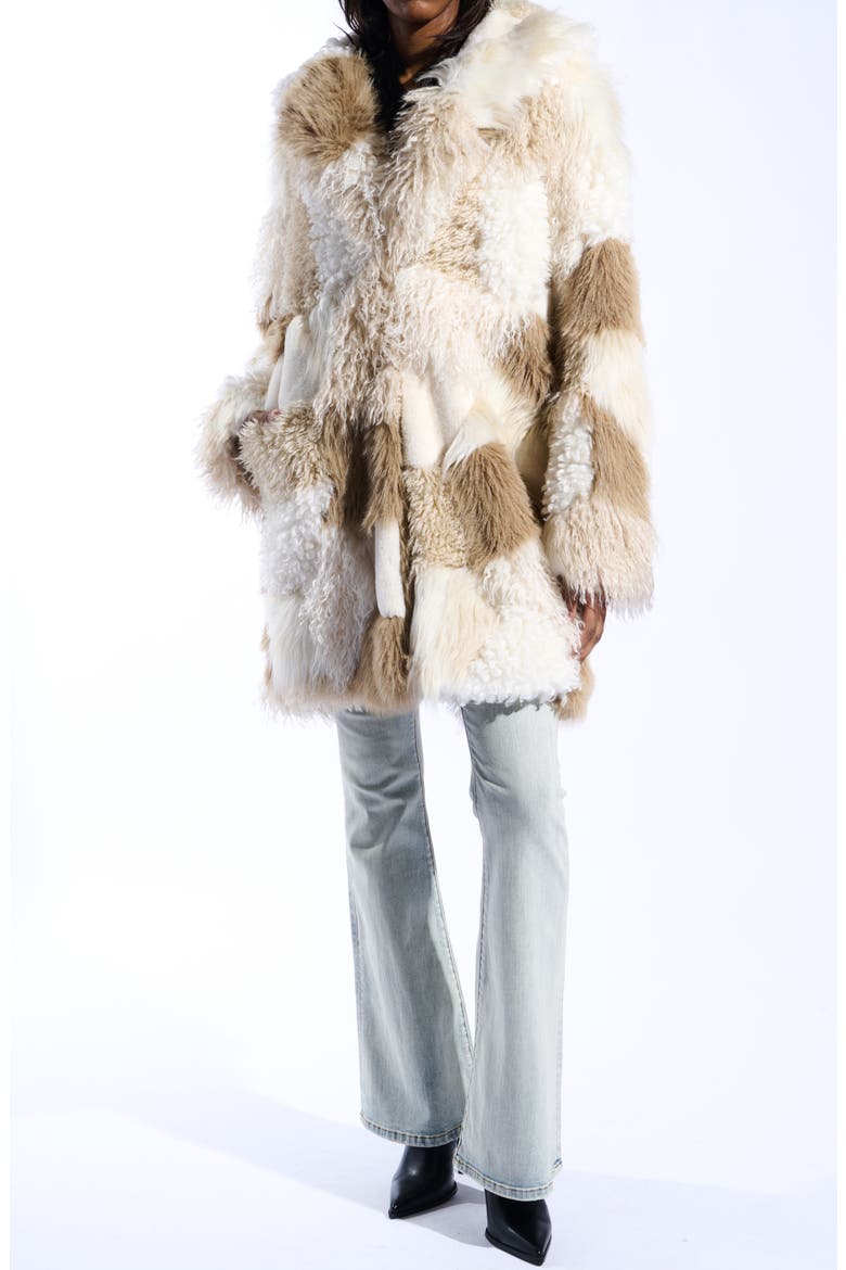 Taher Hooded Faux Fur Coat, Alternate, color, CREAM MULTI