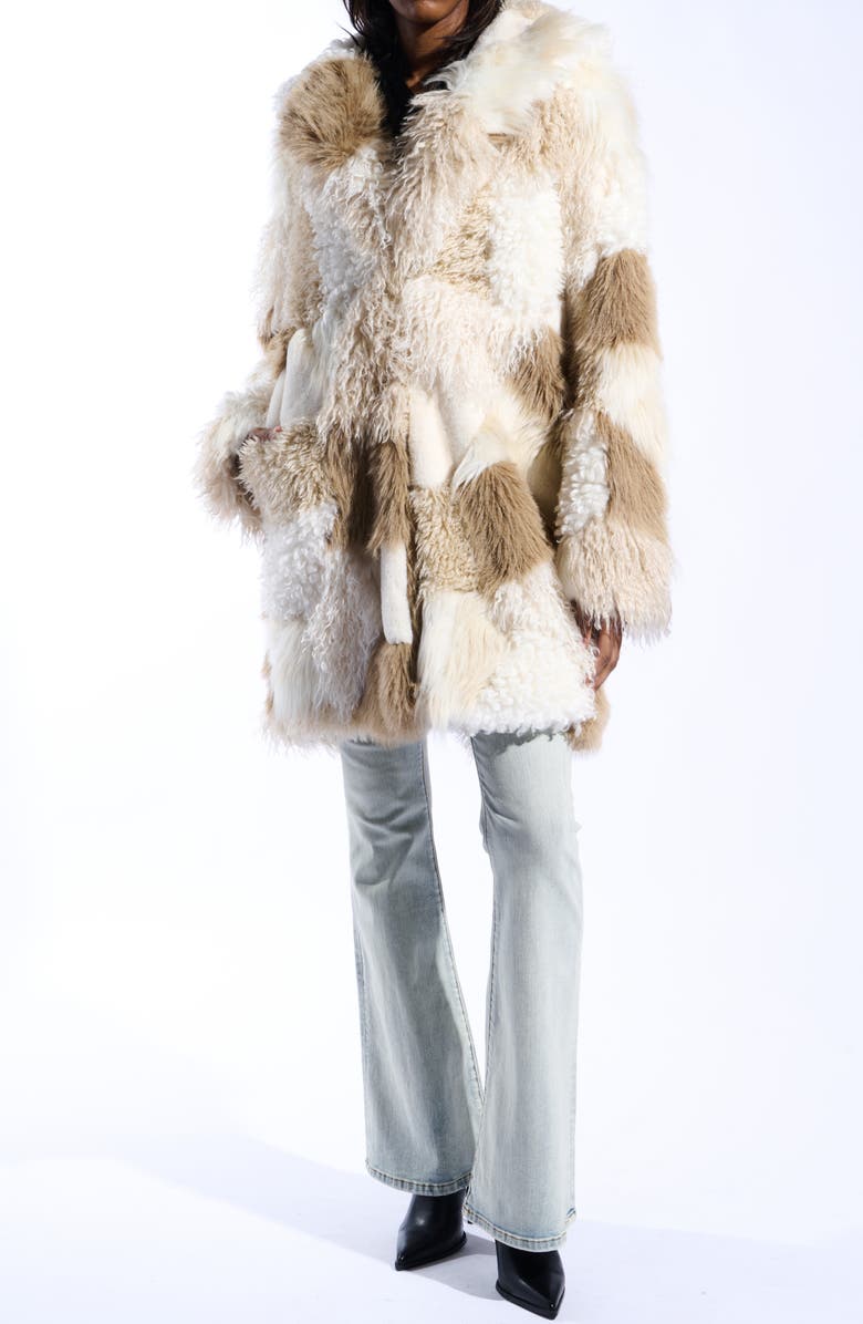 AZALEA WANG Taher Hooded Faux Fur Coat, Alternate, color, Cream Multi