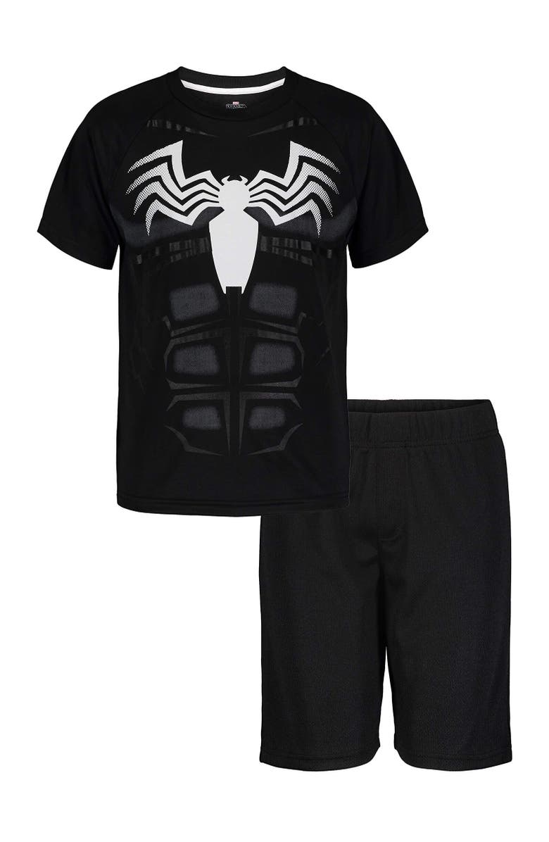 Marvel T-Shirt & Mesh Shorts Set, Main, color, Venom Black Black