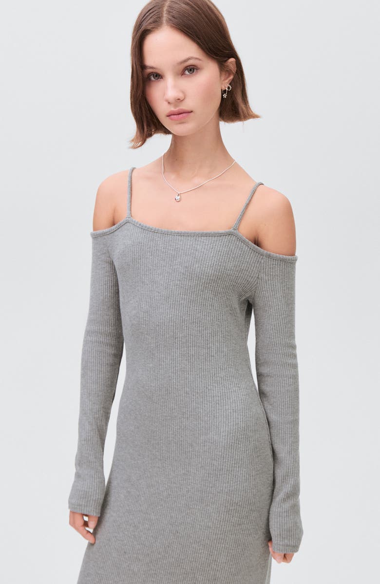 MANGO TEEN Cold Shoulder Long Sleeve Knit Dress, Main, color, Dark Heather Grey