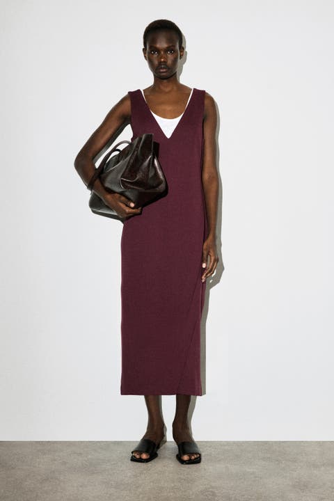 V-Neck Wrapped Midi Dress