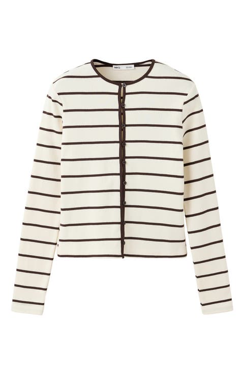 Stripe Button & Loop Cotton Cardigan