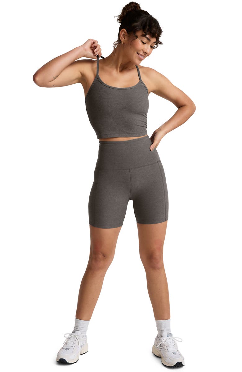 Beyond Yoga Space Dye Keep Pace Bike Shorts, Alternate, color, True Gray Heather