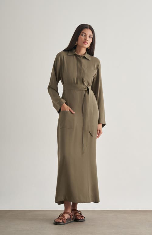 Mizalle Belted Shirt Dress In Brown