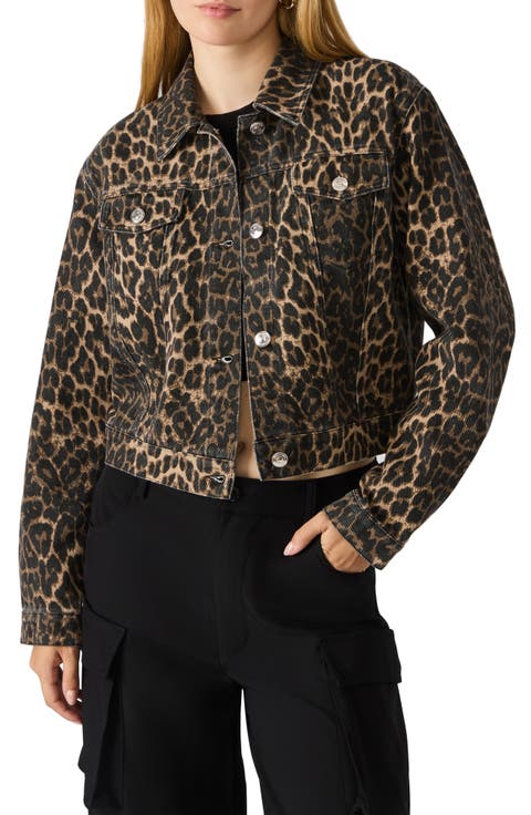 Leopard Print Crop Denim Jacket