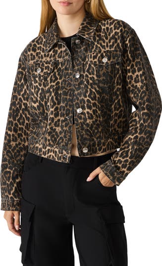 Leopard Print Crop Denim Jacket