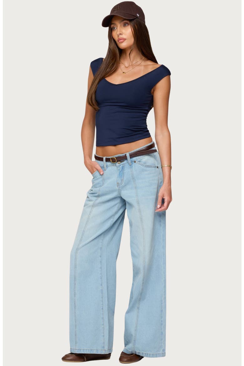 Charlie Seamed Low Rise Wide Leg Jeans, Alternate, color, LIGHT-BLUE