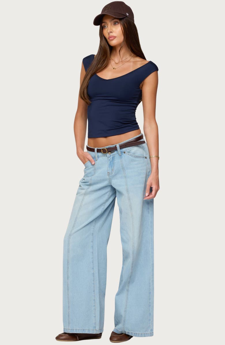 EDIKTED Charlie Seamed Low Rise Wide Leg Jeans, Alternate, color, Light-Blue