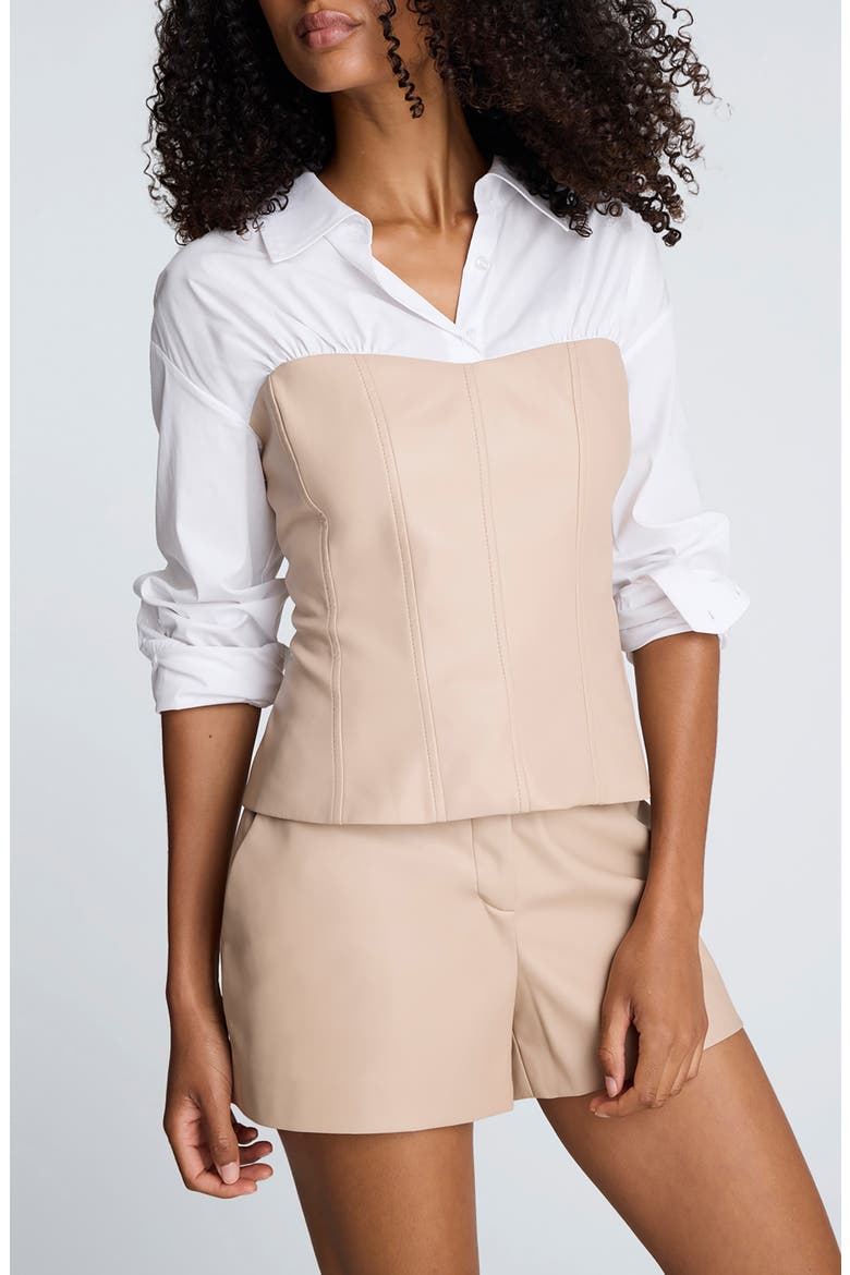 Leather Bustier Shirt, Main, color, PURE WHT/CANYON SAND