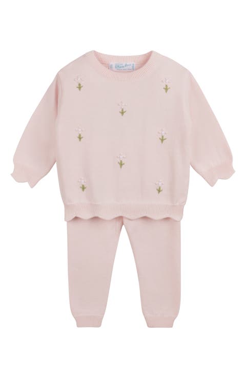 Soft Blooms Embroidered Sweater & Pants Set