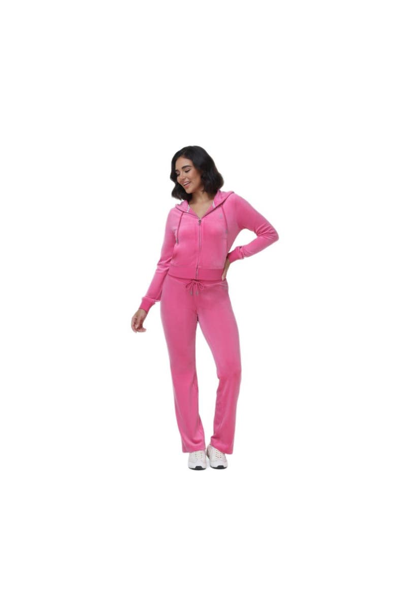 Rib Waist Velour Track Pant, Bubblegum, Alternate, color, BUBBLEGUM